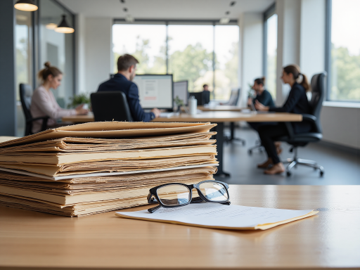 专业法务团队工作场景，桌上摆放着法律文件和监管条例，体现合规专业性